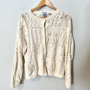 Cape Isle Knitters Vintage Hand Knit Cream Cotton Cardigan M/L